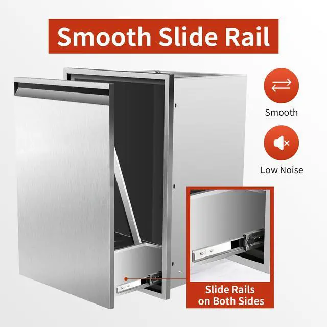 Alt view image 4 of 6 - Pull Out Trash Drawer 19" Wx27 Hx16 D Built-in Single Trash Drawer Stainless Steel Trash Bin for BBQ Island Grill