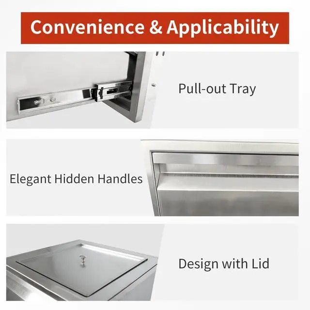 Alt view image 5 of 6 - Pull Out Trash Drawer 19" Wx27 Hx16 D Built-in Single Trash Drawer Stainless Steel Trash Bin for BBQ Island Grill