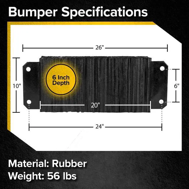 Alt view image 2 of 6 - Rubber Dock Bumper, 24" x 10" x 6", for Loading Bay & Shipping Dock Protection, Laminated, Steel Mounting Bracket, 3/4" Mounting Holes