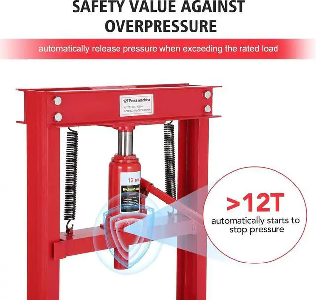 Alt view image 4 of 6 - 12 Ton h-Frame Hydraulic Shop Press, Heavy Duty Floor Type Press with Adjustable Press Plates for Bending, Straightening, Bearing Removal & Professional Automotive Repair