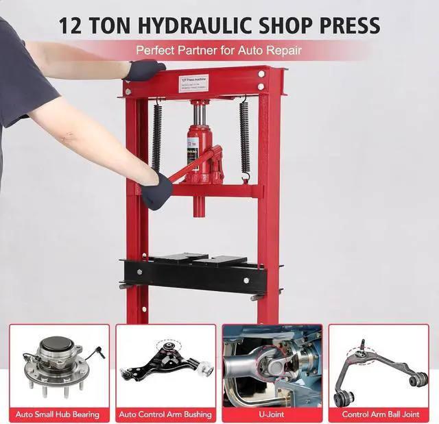 Alt view image 6 of 6 - 12 Ton h-Frame Hydraulic Shop Press, Heavy Duty Floor Type Press with Adjustable Press Plates for Bending, Straightening, Bearing Removal & Professional Automotive Repair