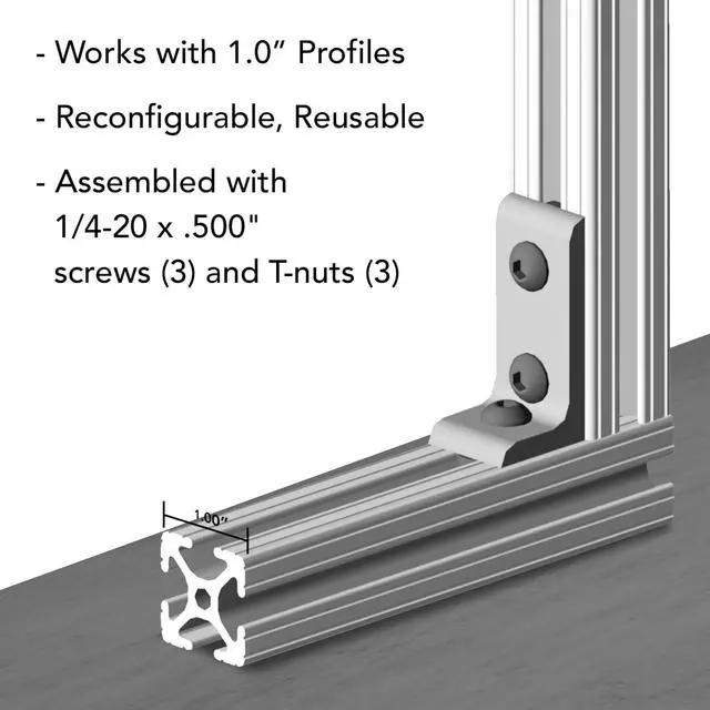 Alt view image 4 of 6 - 8020, 4176, 10 Series, Aluminum 3 Hole Inside Corner Bracket 90 Degree Angle Bracket for T Slot Extruded Aluminum Extrusion (Black Anodize, 25)
