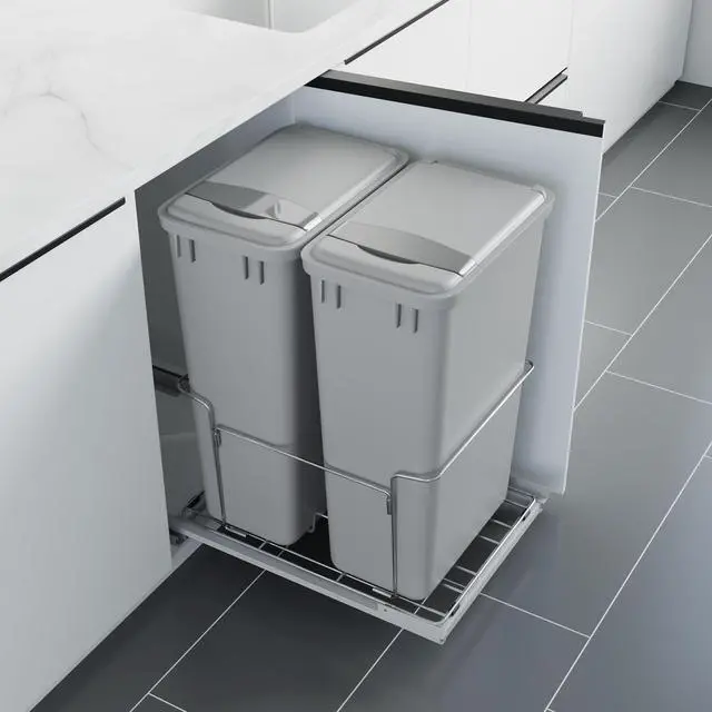 Alt view image 3 of 6 - Dowell 5 Pack 50Qt Gray Square Plastic Trash Can with Lid, Stackable Fits Under Sink or Desk, for Office, Kitchen, Bathroom, or Yard (12.5Gal, 4400 50 04+L) (5)