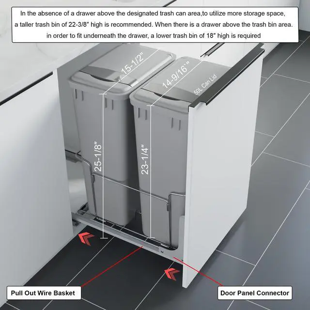 Alt view image 4 of 6 - Dowell 5 Pack 50Qt Gray Square Plastic Trash Can with Lid, Stackable Fits Under Sink or Desk, for Office, Kitchen, Bathroom, or Yard (12.5Gal, 4400 50 04+L) (5)