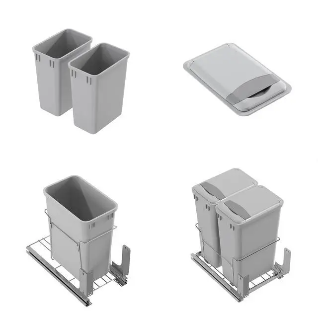 Alt view image 5 of 6 - Dowell 5 Pack 50Qt Gray Square Plastic Trash Can with Lid, Stackable Fits Under Sink or Desk, for Office, Kitchen, Bathroom, or Yard (12.5Gal, 4400 50 04+L) (5)