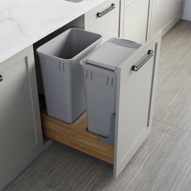 Alt view image 6 of 6 - Dowell 5 Pack 50Qt Gray Square Plastic Trash Can with Lid, Stackable Fits Under Sink or Desk, for Office, Kitchen, Bathroom, or Yard (12.5Gal, 4400 50 04+L) (5)
