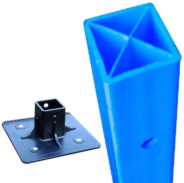 Main image of "Flexible Square Sign Post with Black Base" - 8 Feet Post with Pre- Drilled Holes, Blue, Made in USA