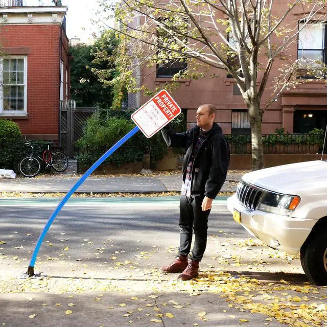 Alt view image 3 of 5 - "Flexible Square Sign Post with Black Base" - 8 Feet Post with Pre- Drilled Holes, Blue, Made in USA