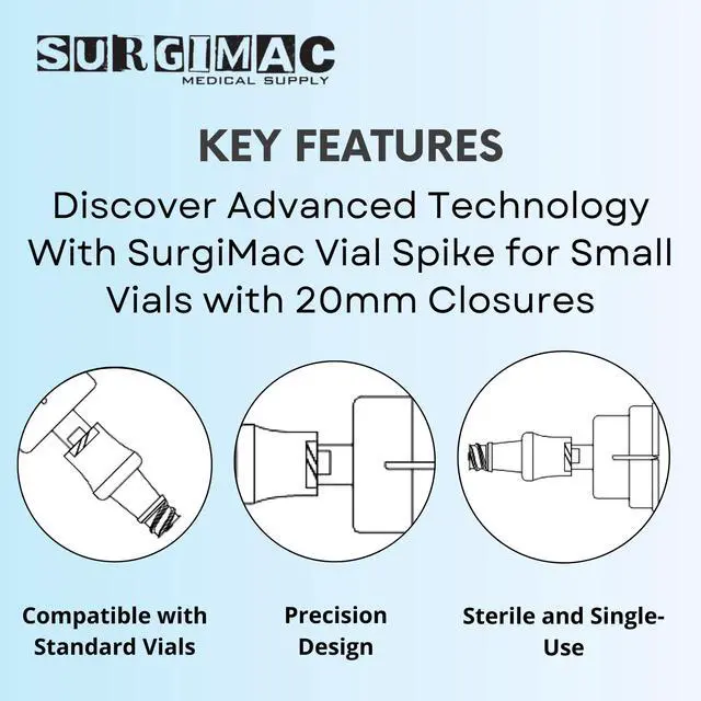 Alt view image 3 of 6 - Vial Spike for Small Vials with 20mm Closures, Case of 50 | Single-Use, Luer-Compatible, Vial Access Adapter