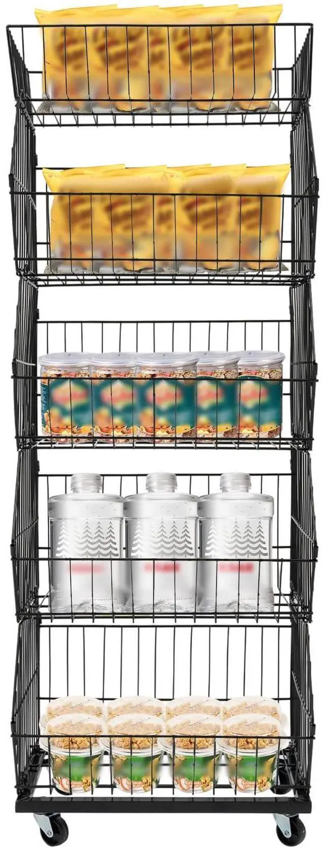 Main image of Retail Display Rack 5-Tier Market Merchandise Display Shelf Fruit Storage Shelf Vegetable Snack Basket Retail Store Supplies with Wheels for Home Store Market (18" D X 19" W X 55" H- Black)