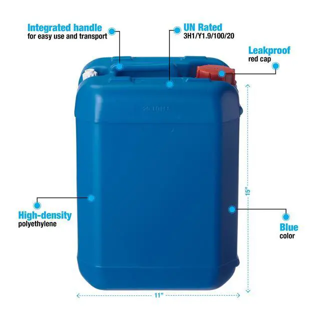 Alt view image 2 of 6 - Hudson Exchange 5 Gallon (20 Liter) Handled Container with Cap, HDPE, Blue, 4 Pack