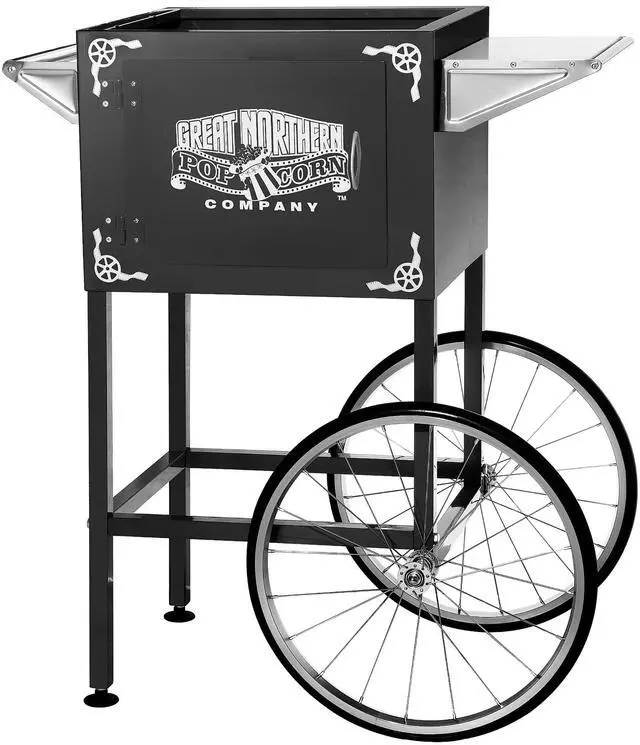 Main image of Popcorn Cart - Vintage Replacement Stand for 8-Ounce Poppers with Shelf, Push Handle, and Bicycle-Style Wheels by Great Northern Popcorn (Black)