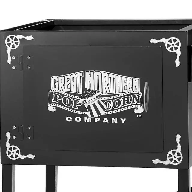 Alt view image 2 of 6 - Popcorn Cart - Vintage Replacement Stand for 8-Ounce Poppers with Shelf, Push Handle, and Bicycle-Style Wheels by Great Northern Popcorn (Black)