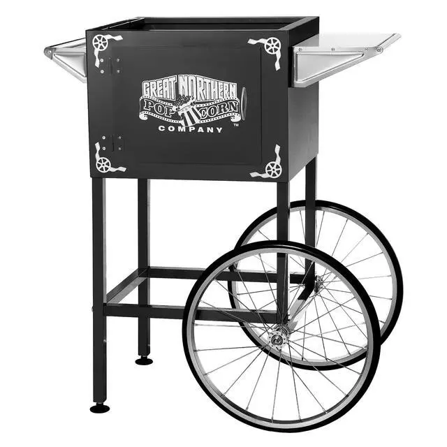 Alt view image 6 of 6 - Popcorn Cart - Vintage Replacement Stand for 8-Ounce Poppers with Shelf, Push Handle, and Bicycle-Style Wheels by Great Northern Popcorn (Black)
