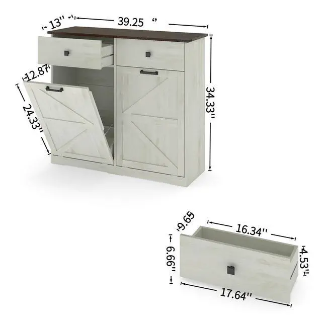 Alt view image 2 of 6 - 20 Gallon Double Tilt-Out Trash Can Cabinet,Wood Hidden Garbage Can Cabinet Free Standing Recycling Cabinet Pet Proof Trash Can Holder with 2 Drawer for Kitchen Bathroom, Living Room,White