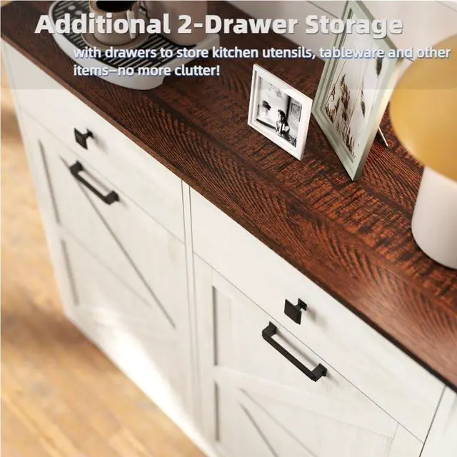 Alt view image 6 of 6 - 20 Gallon Double Tilt-Out Trash Can Cabinet,Wood Hidden Garbage Can Cabinet Free Standing Recycling Cabinet Pet Proof Trash Can Holder with 2 Drawer for Kitchen Bathroom, Living Room,White