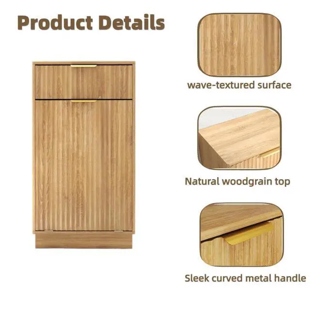 Alt view image 3 of 6 - 10 Gallon Tilt Out Trash Can Cabinet Wooden Hidden Trash Can Cabinet,Pet Proof Garbage Recycling Cabinet with Storage for Kitchen Bathroom Living Room Natural