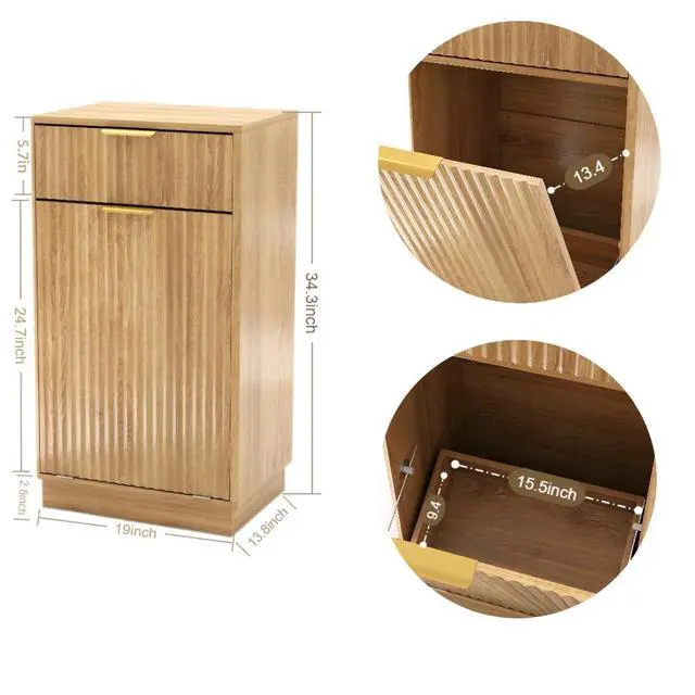 Alt view image 4 of 6 - 10 Gallon Tilt Out Trash Can Cabinet Wooden Hidden Trash Can Cabinet,Pet Proof Garbage Recycling Cabinet with Storage for Kitchen Bathroom Living Room Natural