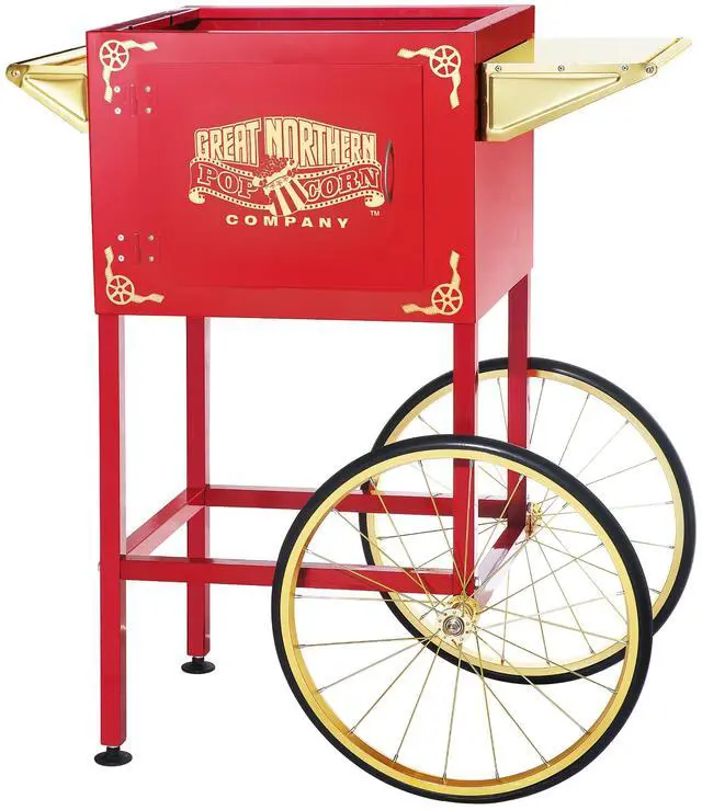 Main image of Popcorn Cart - Vintage Replacement Stand for 8-Ounce Poppers with Shelf, Push Handle, and Bicycle-Style Wheels by Great Northern Popcorn (Red)