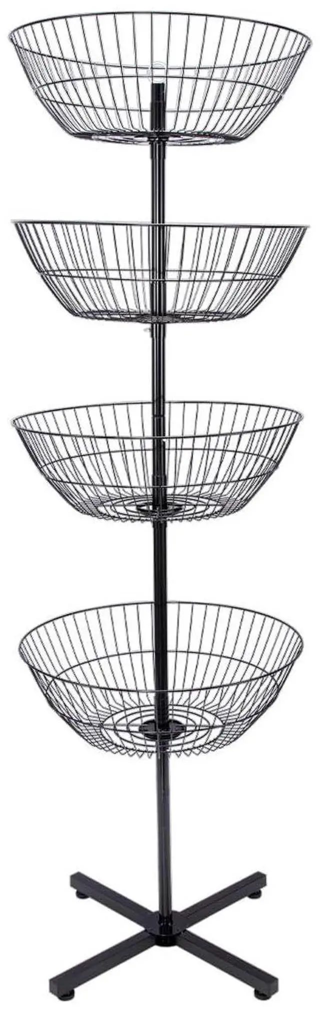 Main image of 4-Basket Wire Floor Spinner Rack and Dump Bin (63H x 22D) - Each Basket is 8D x 22 Diameter - Great for Retail, Thrift, and Convenience Stores, Plus Home Organization