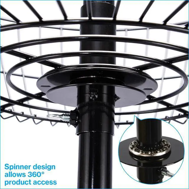 Alt view image 2 of 6 - 4-Basket Wire Floor Spinner Rack and Dump Bin (63H x 22D) - Each Basket is 8D x 22 Diameter - Great for Retail, Thrift, and Convenience Stores, Plus Home Organization