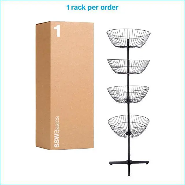 Alt view image 6 of 6 - 4-Basket Wire Floor Spinner Rack and Dump Bin (63H x 22D) - Each Basket is 8D x 22 Diameter - Great for Retail, Thrift, and Convenience Stores, Plus Home Organization