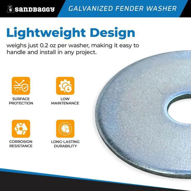 Alt view image 5 of 6 - 1/4 x 1-1/4 Galvanized Fender Washer (Zinc Plated) (4000, Silver, 1/4 x 1-1/4)