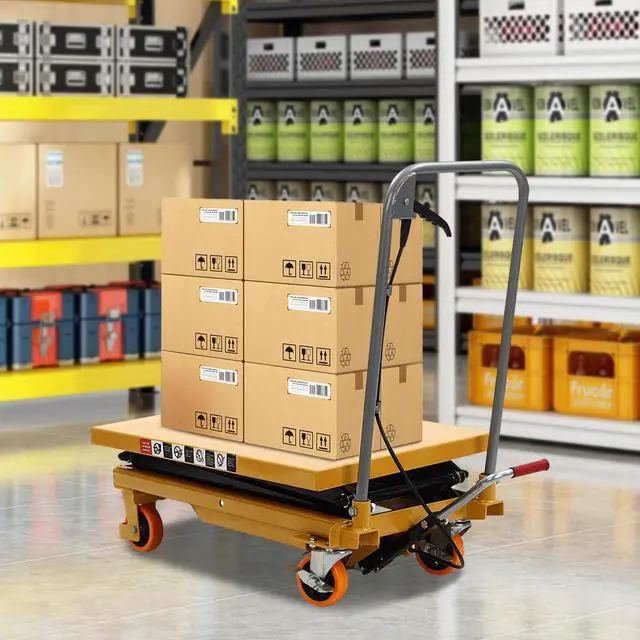 Alt view image 2 of 6 - 330LBS Hydraulic Lift Table Cart, Lifting Height Hydraulic Material Lift Pallet Truck with 4 Locking Wheels for Material Handling and Transportation