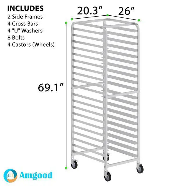 Alt view image 2 of 6 - 20-Tier Aluminum Sheet Pan Rack Holds 20 Full Size (18" x 26") Pans, Commercial Bun Pan Rack with Brake Casters NSF Certified