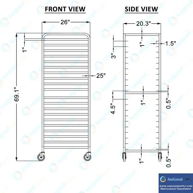 Alt view image 3 of 6 - 20-Tier Aluminum Sheet Pan Rack Holds 20 Full Size (18" x 26") Pans, Commercial Bun Pan Rack with Brake Casters NSF Certified