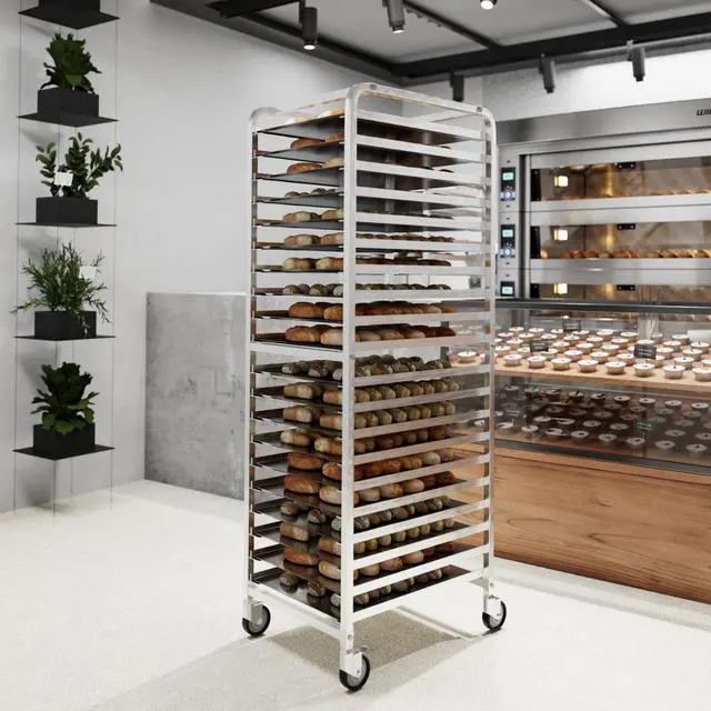 Alt view image 6 of 6 - 20-Tier Aluminum Sheet Pan Rack Holds 20 Full Size (18" x 26") Pans, Commercial Bun Pan Rack with Brake Casters NSF Certified