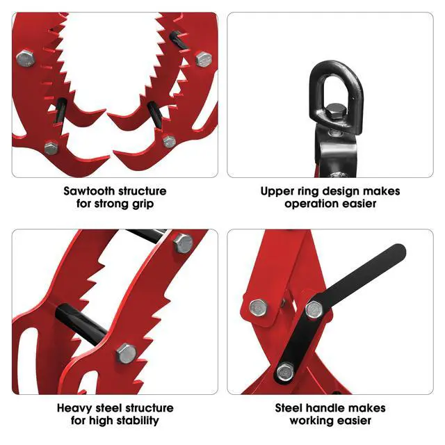 Alt view image 3 of 6 - Log Grapple for Logging Tongs, Upgraded 4 Claw Timber Claw Hook Eagle Claws Design, Log Grabs Timber Lifting Tongs for Truck, ATV, Tractor and Skidder (Red, 36inch)