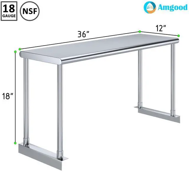 Alt view image 3 of 6 - Stainless Steel Single Overshelf for 36" Long Prep Table. 12" Wide x 36" Long x 18" High