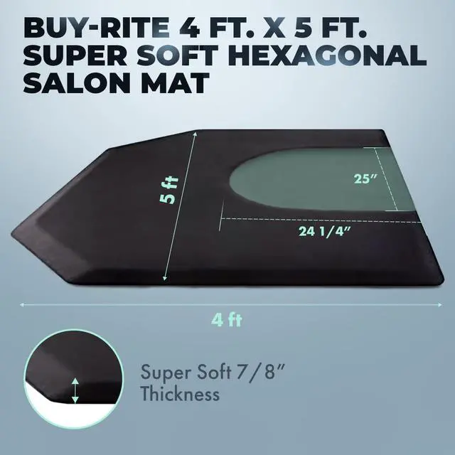 Alt view image 2 of 6 - Buy-Rite 4 ft. x 5 ft. Anti Fatigue Super Soft Hexagonal Salon Mat or Barber Mat with Semi-Circular Indentation for Chair, Puncture Proof, 7/8 Width, SHP-SS4050X7/8