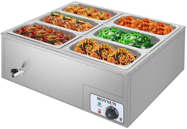 Main image of 42.3 QT 6 Pan Commercial Electric Food Warmer, Counter Top Electric Bain-Marie with Warming Plate, Steam Table Food Warmer for Catering, Parties Buffet and Restaurant, Stainless Steel, 1200W