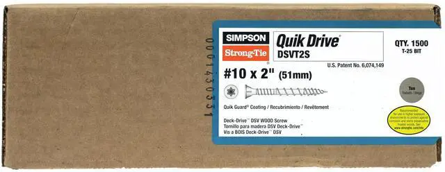 Main image of DSVT2S Deck-Drive DSV Wood Screw (Collated) #10 x 2 in. T25 6-Lobe, Tan (1500-Qty)