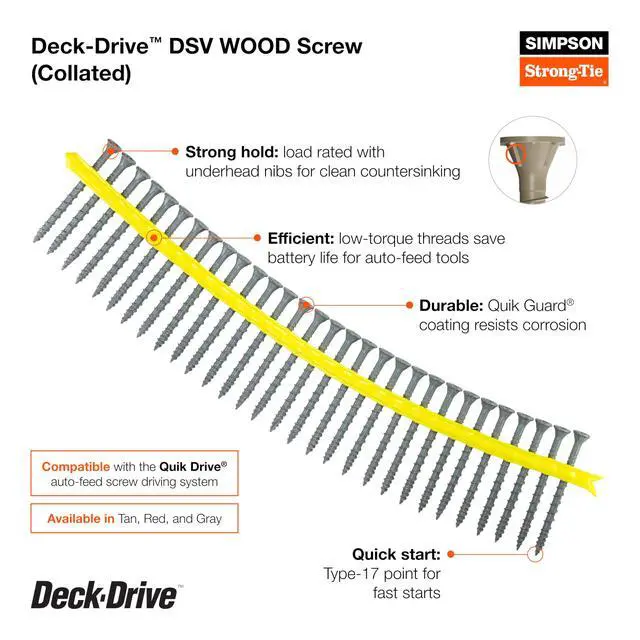 Alt view image 3 of 6 - DSVT2S Deck-Drive DSV Wood Screw (Collated) #10 x 2 in. T25 6-Lobe, Tan (1500-Qty)