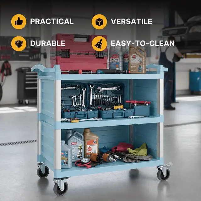 Alt view image 3 of 6 - Select Dual-Handle Utility Service Cart, 3 Shelves, 440 lb. Capacity