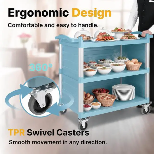 Alt view image 4 of 6 - Select Dual-Handle Utility Service Cart, 3 Shelves, 440 lb. Capacity