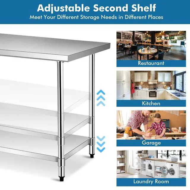 Alt view image 5 of 6 - 48 x 30 Inches Stainless Steel Work Table, Heavy Duty Commercial Kitchen Food Prep Table with Adjustable Under Shelf for Restaurant Garage Home Workstation