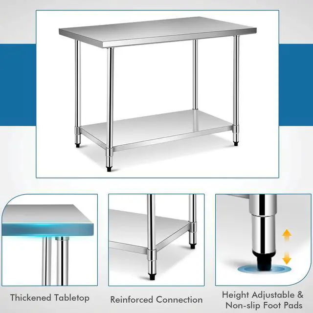 Alt view image 6 of 6 - 48 x 30 Inches Stainless Steel Work Table, Heavy Duty Commercial Kitchen Food Prep Table with Adjustable Under Shelf for Restaurant Garage Home Workstation
