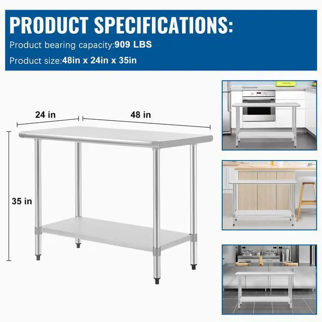 Alt view image 3 of 6 - Kitchen Work Table Scratch Resistent and Antirust Metal Stainless Steel Work Table with Adjustable Foot Scratch Resistent (24Wx48L)