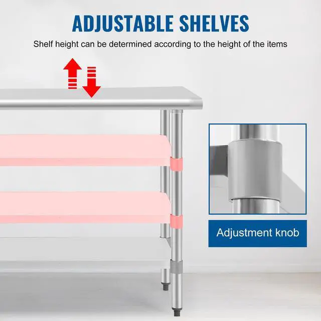 Alt view image 5 of 6 - Kitchen Work Table Scratch Resistent and Antirust Metal Stainless Steel Work Table with Adjustable Foot Scratch Resistent (24Wx48L)