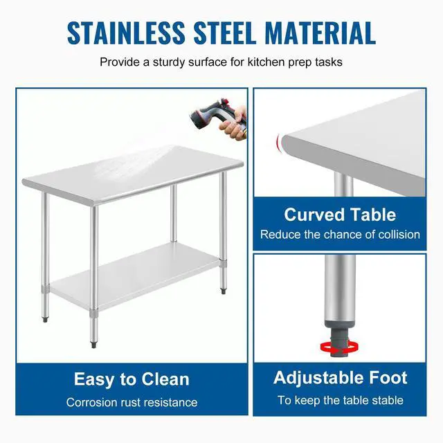 Alt view image 6 of 6 - Kitchen Work Table Scratch Resistent and Antirust Metal Stainless Steel Work Table with Adjustable Foot Scratch Resistent (24Wx48L)
