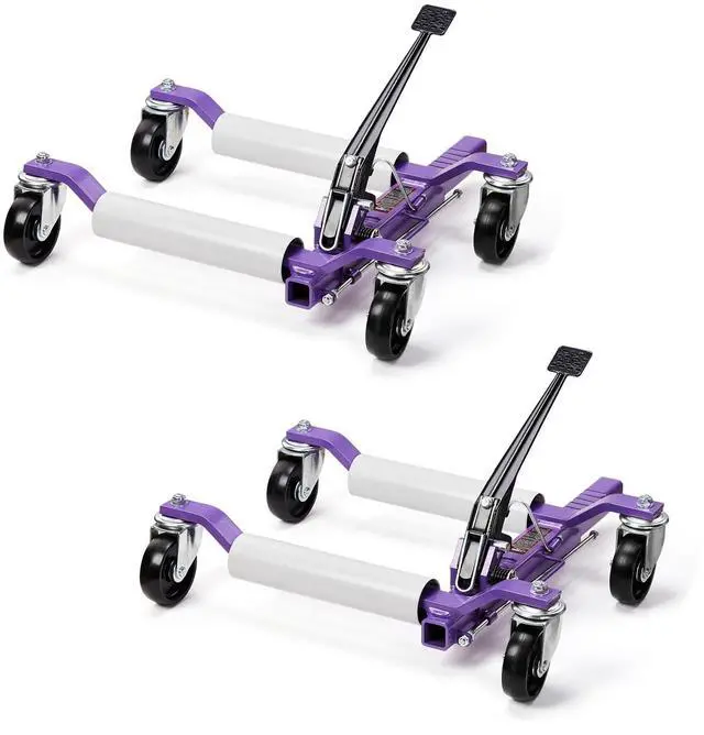 Main image of Car Wheel Dolly Jack Set of 2, Mechanical 3000-lbs Car Skates, 12'' Wheel Vehicle Positioning Jack, Heavy Duty Rollers with Ratcheting Foot Pedal for Tire Auto Repair Moving, Purple