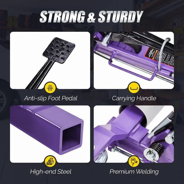 Alt view image 5 of 6 - Car Wheel Dolly Jack Set of 2, Mechanical 3000-lbs Car Skates, 12'' Wheel Vehicle Positioning Jack, Heavy Duty Rollers with Ratcheting Foot Pedal for Tire Auto Repair Moving, Purple