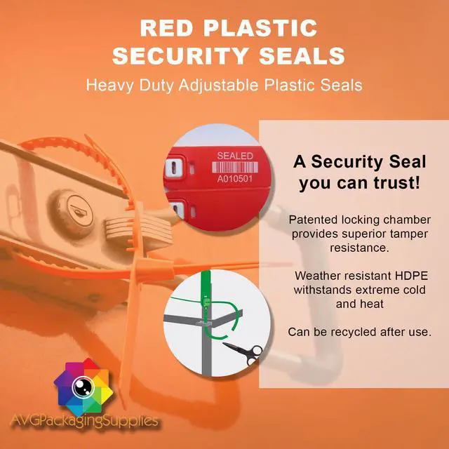 Alt view image 5 of 5 - Red Plastic Security Seals (16") - Large Self Locking Shipping Seal with Print Progressive Numbering Tamper Proof for Trucks, Trailers, Cargo, Containers, Luggage (600ct)
