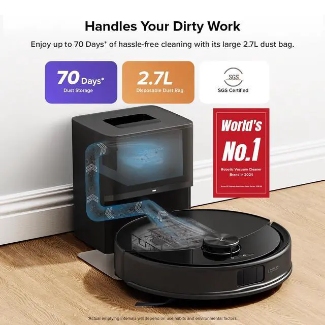 Alt view image 2 of 6 - Q10 S5+ Robot Vacuum and Mop, 10,000Pa Suction, Upgraded from Q8 max+, 70 Days Self-Emptying, Obstacle Avoidance, Sonic Mopping, Dual Anti-Tangle Design, Auto Mop Lifting, Black