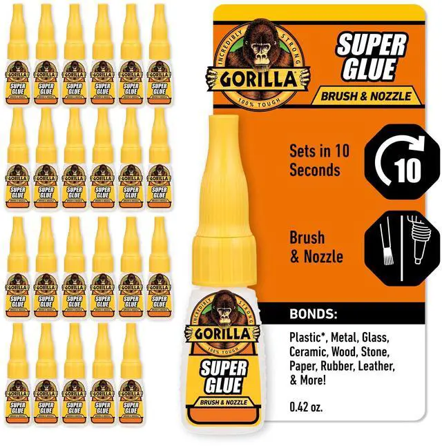 Main image of Super Glue with Brush & Nozzle Applicator, Clear Glue, 12 Gram (Pack of 24) - All Purpose and Fast Setting for Projects and Repairs