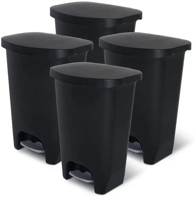 Main image of 4 Pack 13 Gal Trash Can | Plastic Kitchen Waste Bin with Odor Protection of Lid | Hands Free with Step On Foot Pedal and Garbage Bag Rings, Black